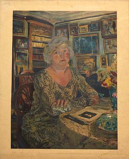 After Edouard (Jean-Édouard) Vuillard (1868-1940, France), "Lucy Hessel Reading," c. 1924, enhanced serigraph, signed in plate lower right, shrink wra