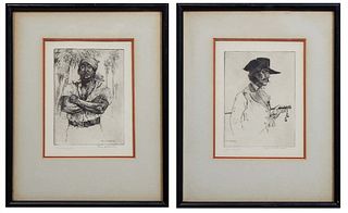 Paul Ashbrook (1867-1949, Ohio/Mexico), "Jean Lafitte," and "Dominique You," early 20th c., pair of etchings, the first signed in plate lower left, si