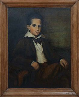 Louisiana School, "Portrait of a Seated Boy," 19th c., oil on canvas, unsigned, presented in a wood frame, H.- 35 1/2 in., W.- 28 5/8 in., Framed H.- 