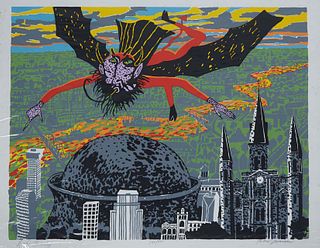 Robert Joseph Warrens (1933-, Louisiana), "Lucifer Hovering," 20th c., serigraph, editioned 120/400 in pencil on bottom middle of margin, signed in pe