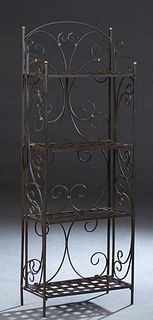 Contemporary Wrought Iron Baker's Rack, 20th c., with folding iron strapwork shelves Provenance: British Antiques, Magazine St., New Orleans, Louisian