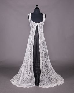 EXCEPTIONAL APPLIQUÉ & TAMBOUR EMBROIDERED WEDDING OVERDRESS, c. 1900