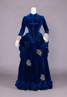 SAPPHIRE BLUE VELVET VISITING DRESS, c. 1883