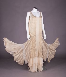 LAMÉ HOUNDSTOOTH BROCADED CHIFFON EVENING GOWN, c. 1930
