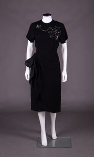 SPIDER & WEB BEAD EMBROIDERED DRESS, EARLY 1940s