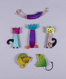 SIX CAT & MOUSE MARIE CHRISTINE PAVONE BROOCHES PARIS, MODERN