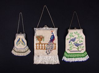 THREE AVIAN MOTIF BEADED BAGS, 1910s