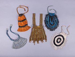 FIVE KNITTED BEADED BAGS, 1920s