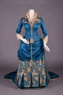 PRUSSIAN BLUE EVENING GOWN, c. 1885