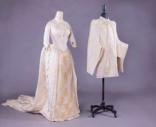 TRAINED EVENING GOWN & MATCHING DOLMAN, c. 1889