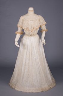 CORDED LACE & TULLE TEA DRESS, c. 1905