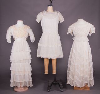 THREE ORGANDY OR MESH GIRLS DRESSES, 1910-1920s