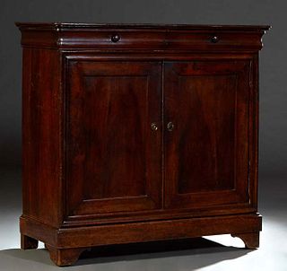 French Provincial Louis Philippe Carved Pine Sideboard, 19th c., the stepped rounded corner rectangular top over two cavetto frieze drawers above two 