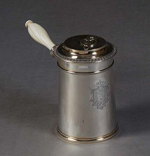 French First Standard Chocolate Pot, 19th c., by Jean Charles Cahier (1772-1859), with an ivory handle and a gilt washed interior, the side engraved w
