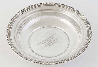 Wallace Sterling Presentation Bowl, 20th c., in the "Halifax" pattern, #H102, with a gadrooned rim, engraved "Sussex County S & C League- Fall Trials,