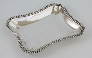 Sterling Silver Tray, London, 1757, by Magdalen Feline, of curved sloping rectangular form, with a gadrooned edge, H.- 1 in., W.- 10 1/6 in., D.- 8 7/