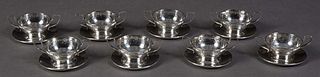 Sixteen Piece Sterling Silver Demitasse Set, 20th c., by Frank Whiting Co., consisting of 8 double handle reticulated cup holders, lacking porcelain i