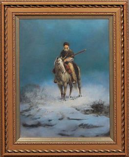 John Flores (American), "Winter Solitude, 20th/21st c., pastel on paper, signed lower right "P.S.A.," presented in an antique style frame under plexi,