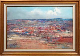 Pawel (Paul August) Kontny (1923-2002, Polish), "Grand Canyon," 20th c., oil on panel, signed lower right, titled and signed en verso, presented in an