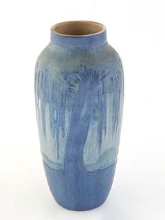 Newcomb Art Pottery Baluster Vase, 1929, by Sadie Irvine, in the moon and moss pattern. matte finish, thrown by Joseph Meyer, the underside inscribed 