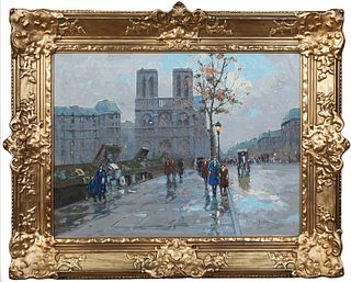 Andre Gisson (Pseudonym of Anders Gittelson) (1929-2003, American/French), "Notre Dame," 20th c., oil on canvas, signed lower right, with a "Callan Fi