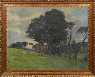 Frederic Émile Jean Baptiste Ragot (1872-1937, French), "Pastoral Landscape," 19th c., oil on canvas, signed lower left, with a "Pannaux L. Bernard" s