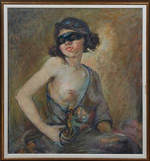 Harry Armstrong Nolan (1891-1929, New Orleans/Indiana), "Mardi Gras Masked Girl," c. 1922, oil on canvas, signed and dated indistinctly upper left, pr