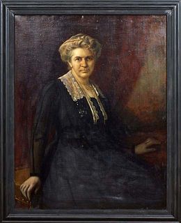 Percy Ives (1864-1928, Michigan), "Posthumous Portrait of a Woman," 1909, oil on canvas, signed and dated upper right, presented in an ebonized frame,
