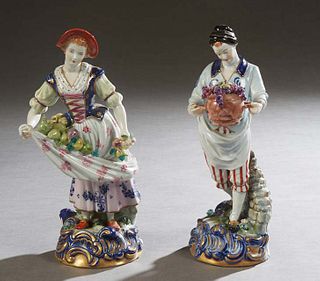 Pair of Sevres Porcelain Figures, 19th c., of a female fruit picker and a male grape harvester, the bottoms with underglaze blue Sevres marks, Male- 1
