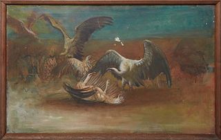 Noel Rockmore (1928-1995, New Orleans), "Fighting Vultures," 1955, oil on canvas, signed, titled and dated lower right, with E. L. Borenstein Collecti