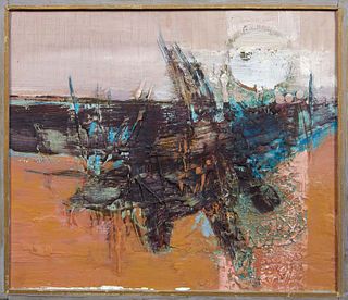 Marylin Conrad (1923-, New Orleans), "Untitled (Abstract)," 20th c., oil and encaustic on board, signed middle left, presented in a wood frame, H.- 11