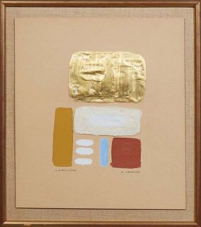 Shearly Grode (1925-2003, Louisiana), "Landscape," 1966, mixed media on cardstock, signed and dated in pen lower right, titled in pen lower left, pres