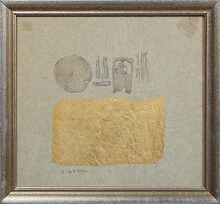 Shearly Grode (1925-2003, Louisiana), "Untitled Abstract," 20th c., mixed media on paper, signed in pen lower left, presented in a silvered frame, H.-