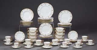 Eighty-Seven Piece Set of Royal Crown Derby China, 20th c., consisting of 12 blue banded dinner plates with gilt grape decoration around a floral rese