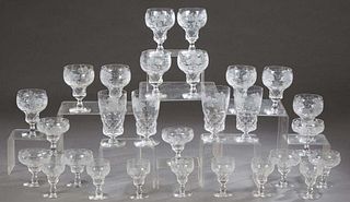 Twenty-Four Piece Set of Etched Val St. Lambert Stemware, consisting of 10 red wines, 7 champagnes, and 7 white wines. (24 Pcs.)