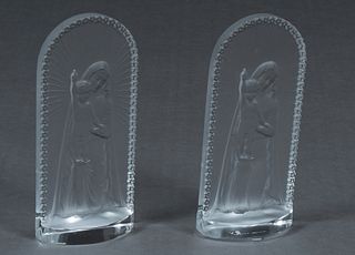 Pair of Lalique Crystal Madonna and Child Figures, 20th c. both with etched signatures "Lalique, France," H.-7 3/4 in., W.- 3 1/2 in., D.- 2 in. (2 Pc