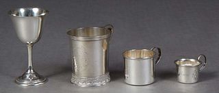 Group of Four Sterling Cups, 20th c., consisting of a goblet by Randahl; a Webster baby cup, #22541; a baby cup by Lunt; and an English handled cup wi