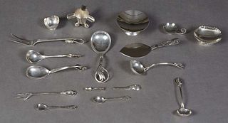 Group of Seventeen Pieces of Silver, consisting of a Danish .830 pie slice, by Bernhard Hertz, Copenhagen; a W & S Sorensen Denmark ladle with a curve