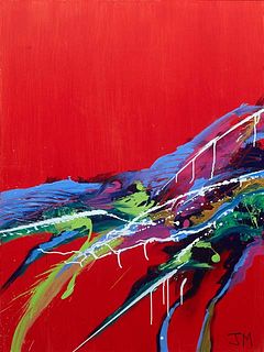 Jeremy Mangerchine (1984-, New Orleans), "Untitled (Red Abstract)," c. 2017, acrylic on canvas, initialed "J.M." lower right, unframed, H.- 48 in., W.