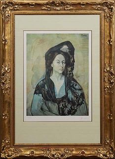 After Pablo Picasso (1881-1973, Spain), "Madame Ricardo Canals," c. 1966, offset lithograph plate from the Barcelona Suite, by Mueso Picasso, on the o