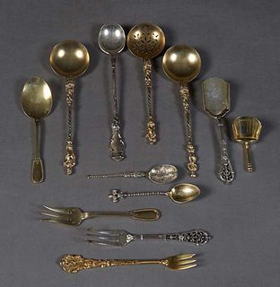 Twelve Miscellaneous Pieces of Silver, consisting of a souvenir demitasse spoon from St. Augustine, 1891; a serving spoon from Richard Wallace & Son; 