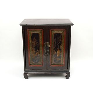 Chinese Painted 2-Door Small Cabinet.