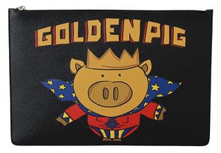 BLACK GOLDEN PIG LEATHER DOCUMENT BAG
