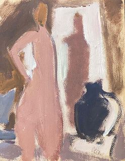 Nude Model Interior Setting, 20th Century German Modernist Oil Painting