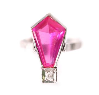 Estate Palladium Pink Sapphire & Diamond Ring