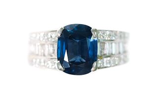 Platinum Sapphire & Diamond Ring, Size 6 1/2