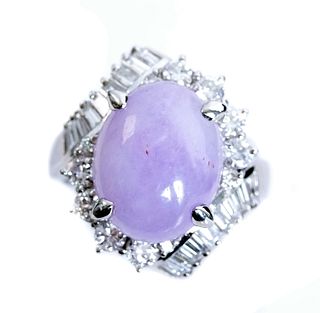 Platinum 6.46ct Lavender Jade & Diamond Ring