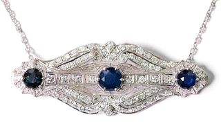 Platinum Ceylon Sapphire Diamond Pendant Brooch