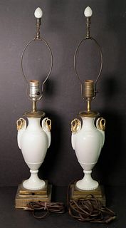 Pair, French Empire Style Porcelain Table Lamps