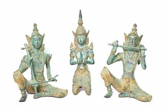 Group, 3 Gilded Bronze Thai Models of Musicians